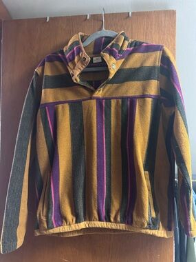 O'Neill Striped Fleece Pullover in Mustard, Black & Purple